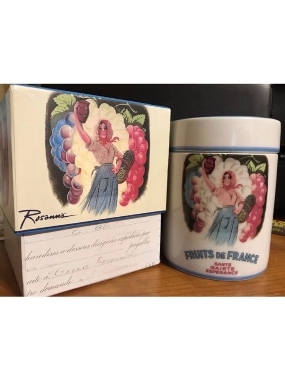 ROSANNA Garde Manger Fruits de France Ceramic round box Retro fruit box label